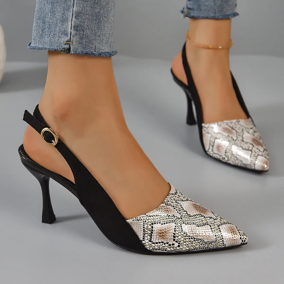 Snake Skin Pattern Face High-heeled Fashion Sandals Female