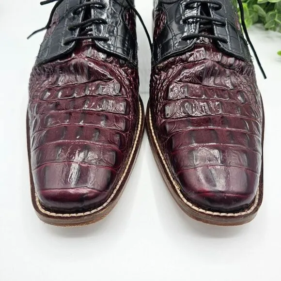 Stacy Adams Garelli Shoes Men's 9W Black Red Oxfords Leather Gator Print 25116