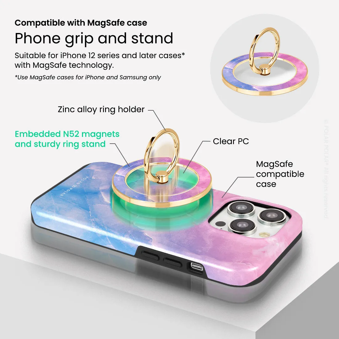 Sweet Rainbow - Golden MagSafe Phone Grip and Ring Holder Stand
