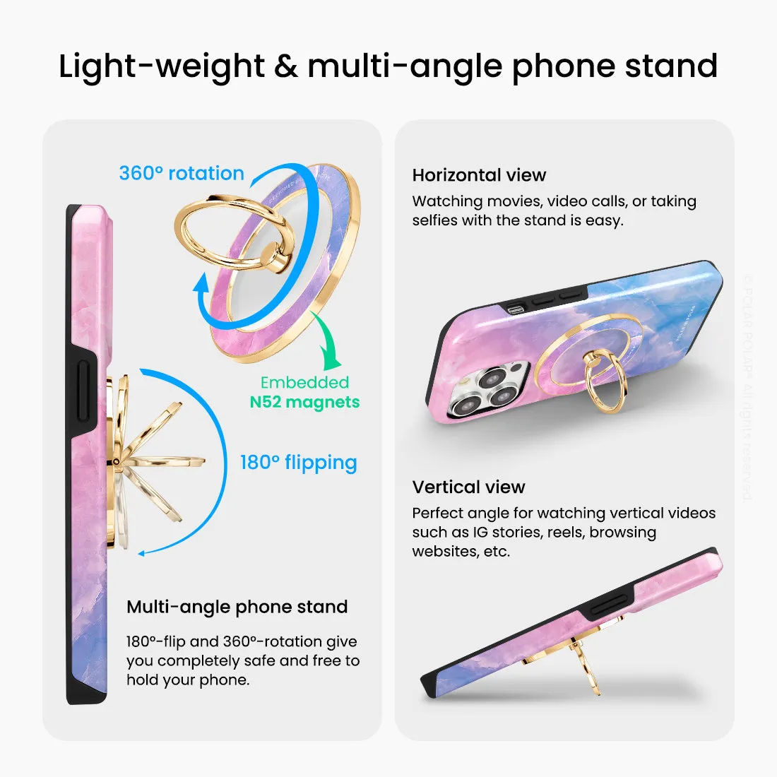 Sweet Rainbow - Golden MagSafe Phone Grip and Ring Holder Stand