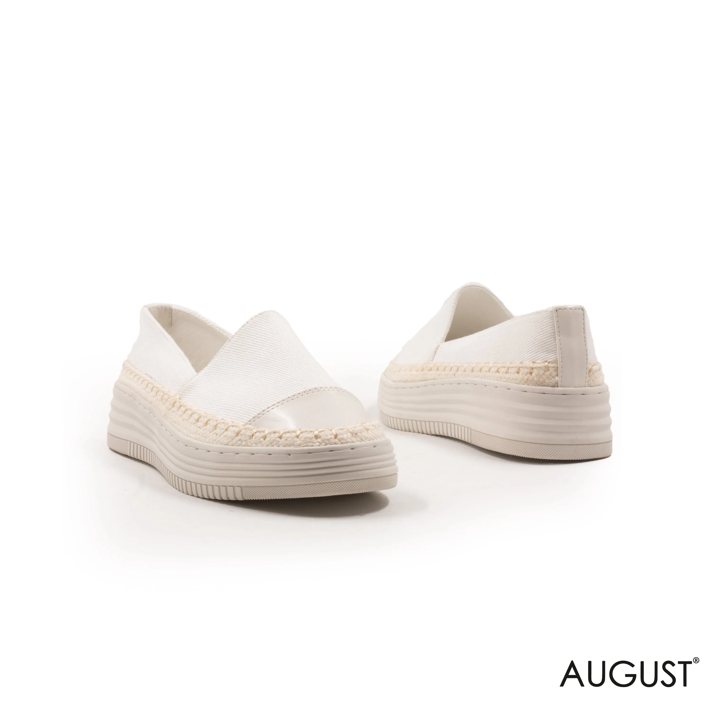 WHITE FABRIC LOAFERS WITH DETAILS TOUCH