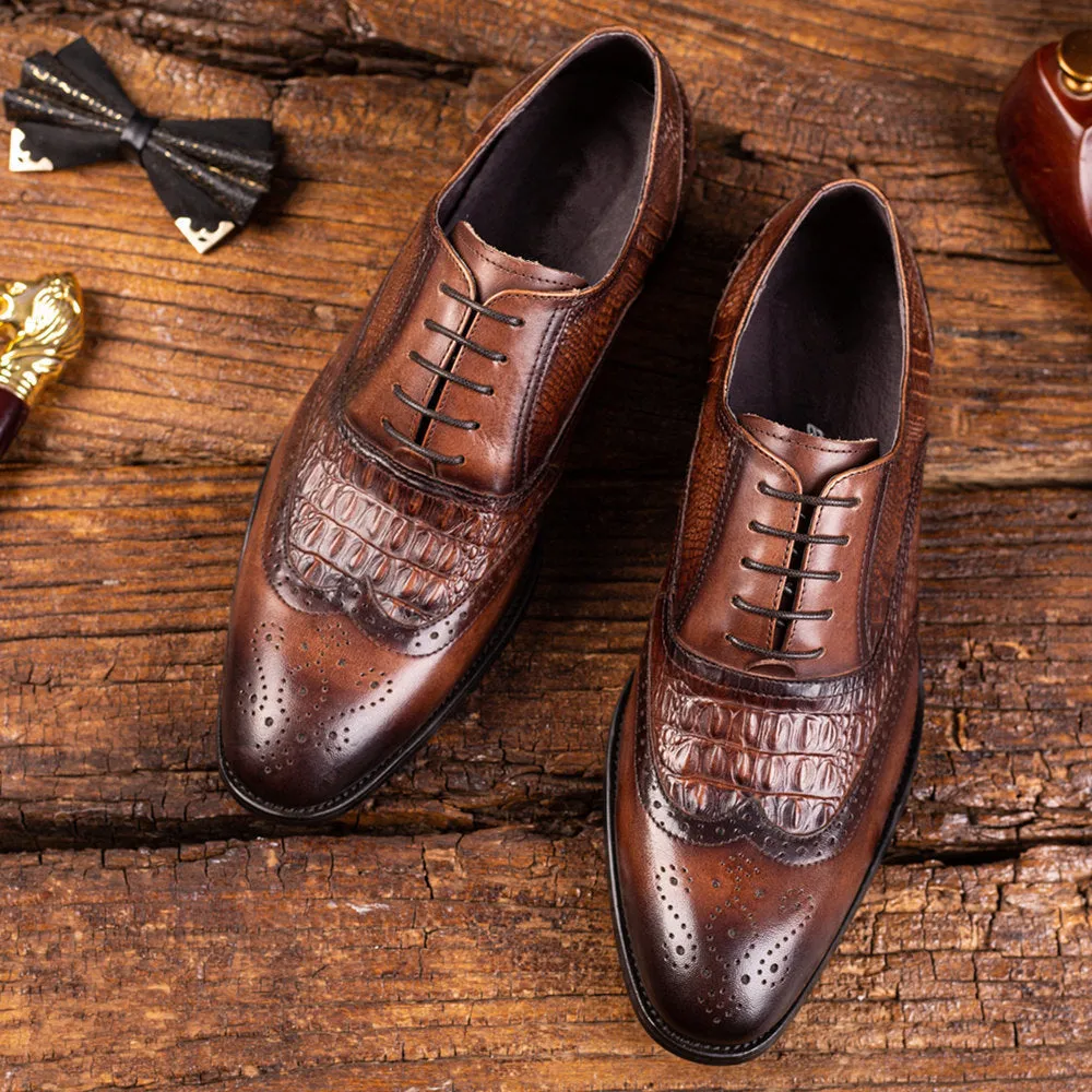 Wildking Men's Crocodile Style Leather Retro Oxford Shoes 3066
