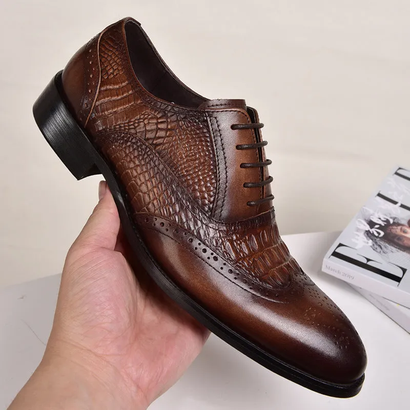 Wildking Men's Crocodile Style Leather Retro Oxford Shoes 3066