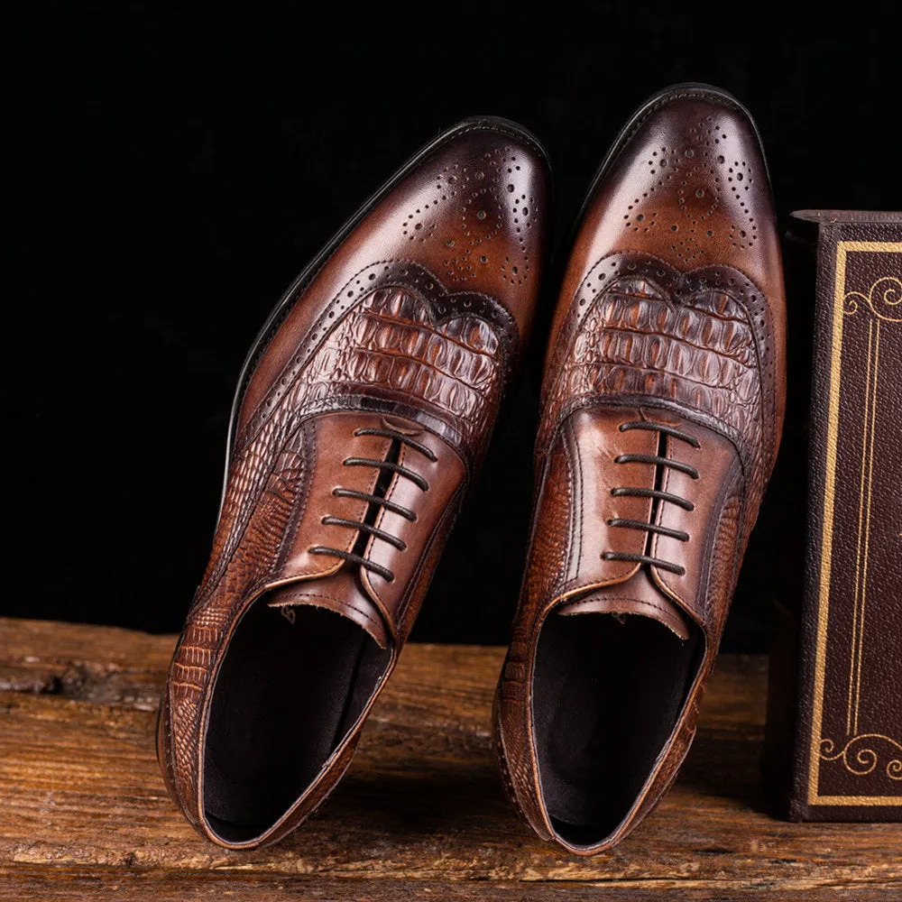 Wildking Men's Crocodile Style Leather Retro Oxford Shoes 3066