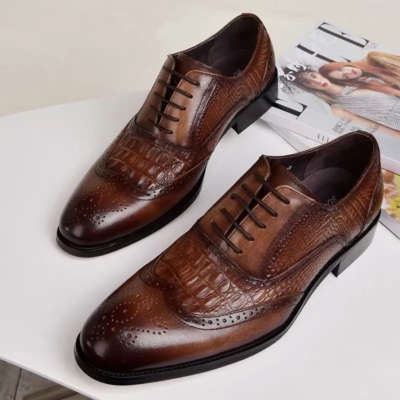 Wildking Men's Crocodile Style Leather Retro Oxford Shoes 3066