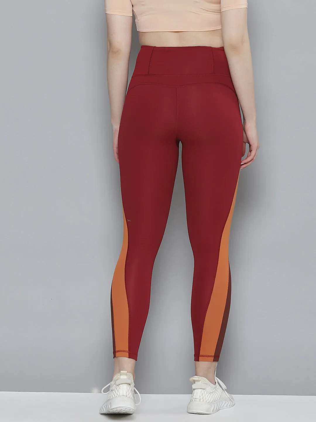 Women's Maroon Color-Blocked Training Quick Dry Tights