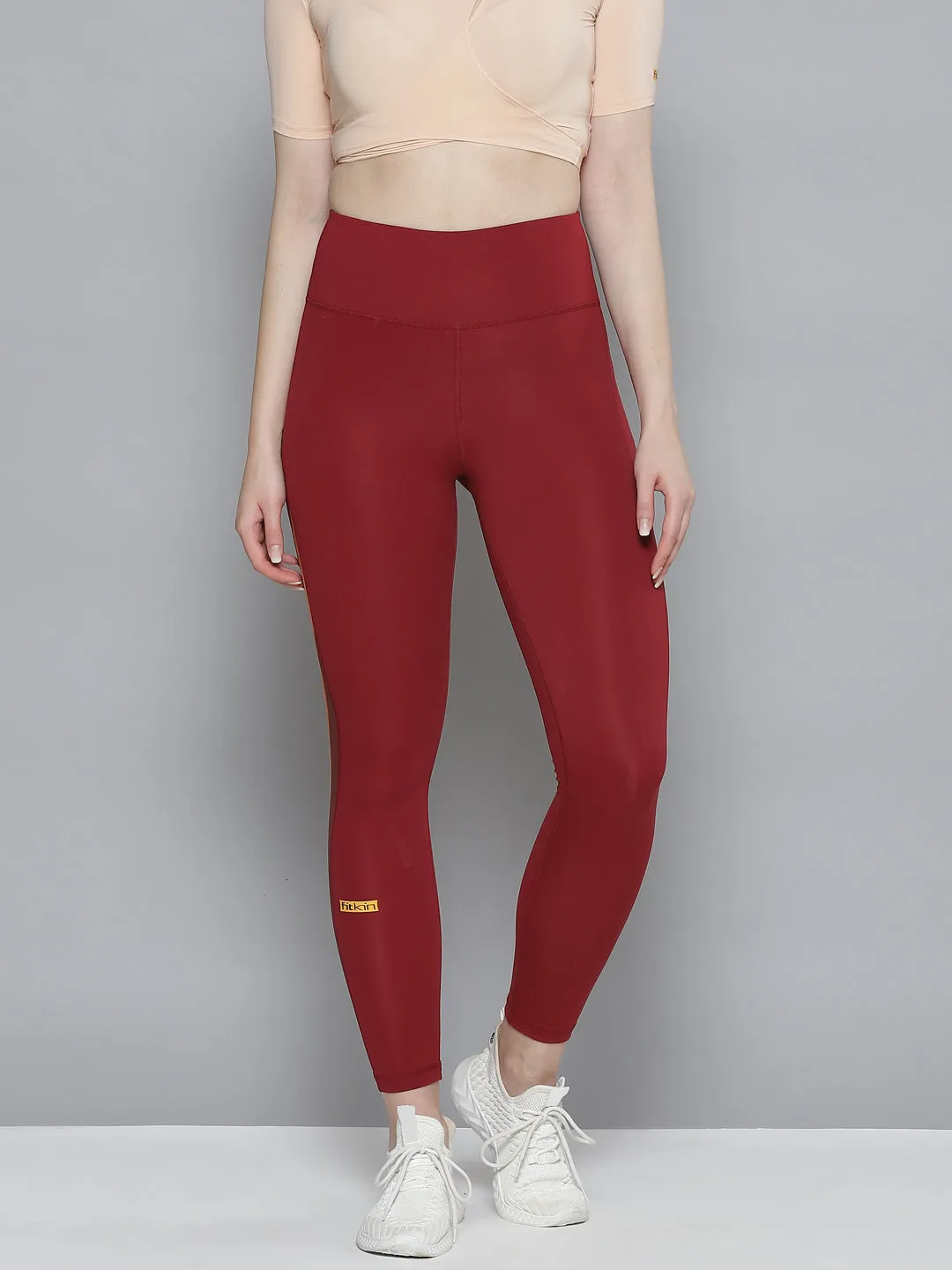 Women's Maroon Color-Blocked Training Quick Dry Tights